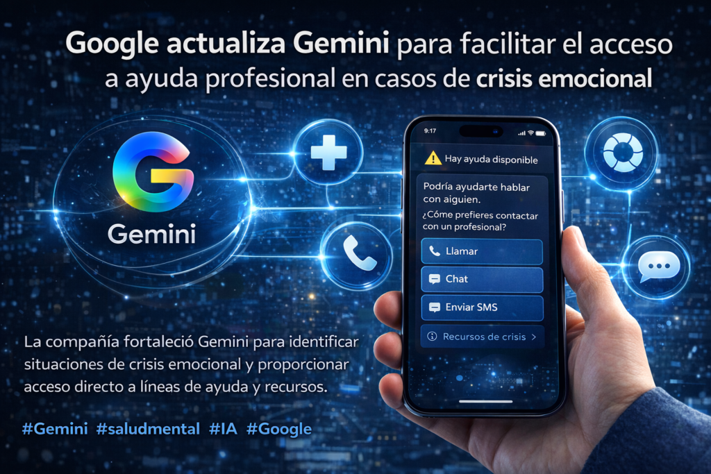 Google refuerza Gemini para detectar crisis emocionales y facilitar el acceso a ayuda profesional en salud mental
