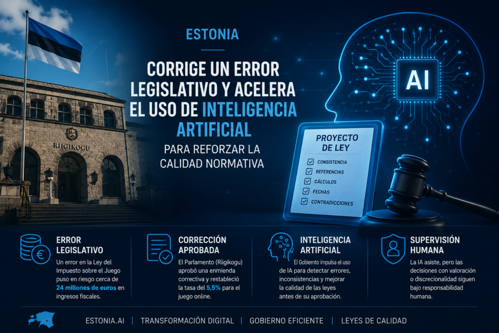 Estonia corrige un error legislativo y acelera el uso de inteligencia artificial para reforzar la calidad normativa